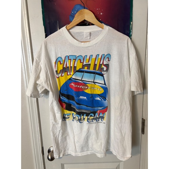 Vintage 1996 NASCAR MasterCard Racing T-Shirt Catch Us If You Can White XL
